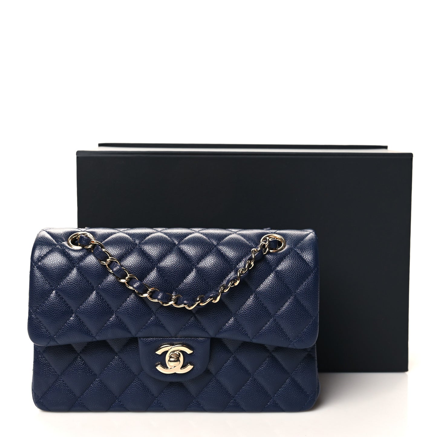 Caviar Quilted Small Double Flap Blue