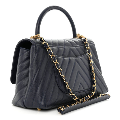 Chanel Caviar Chevron Quilted Small Coco Handle Flap Navy 3 of 11