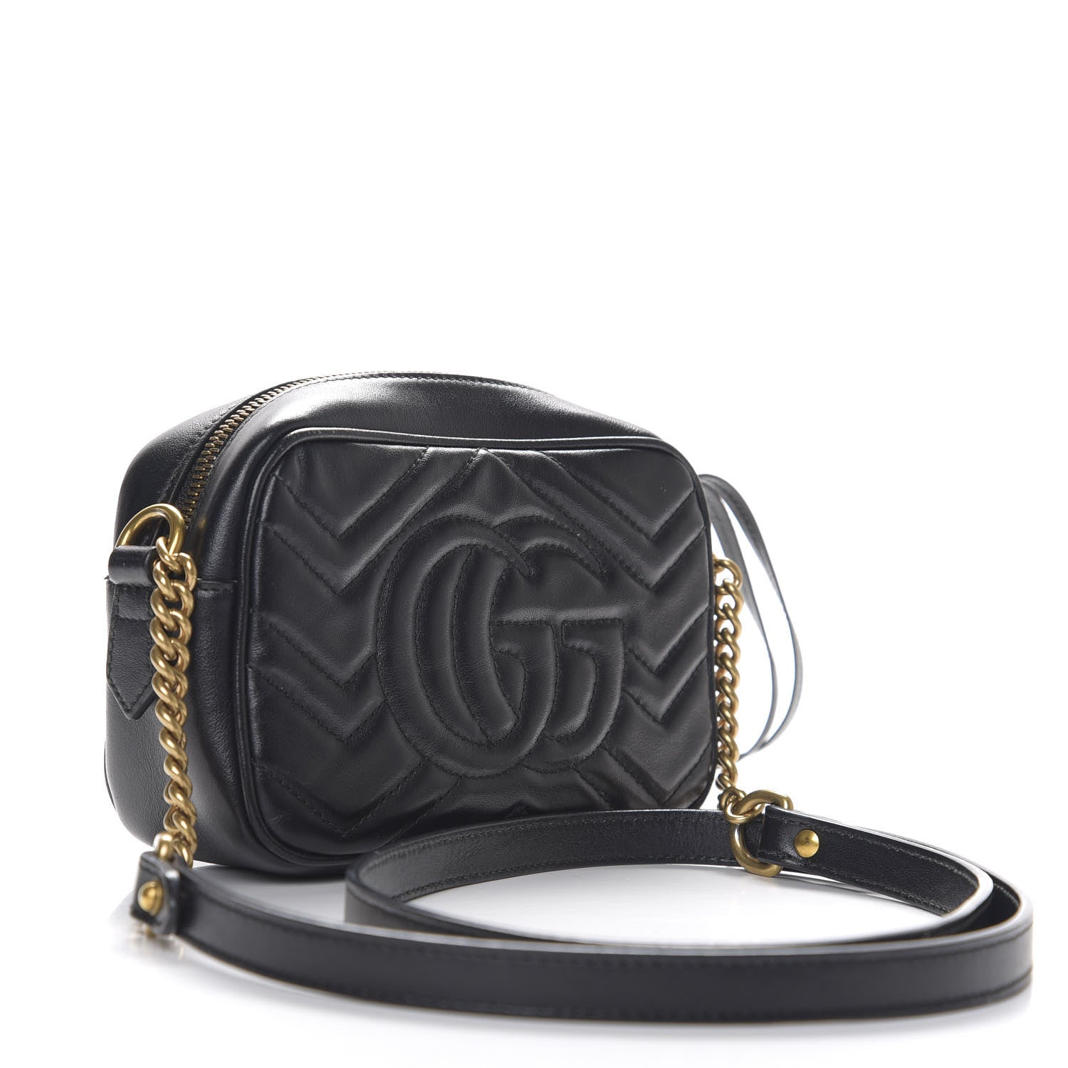Gucci Calfskin Matelasse Mini GG Marmont Chain Shoulder Bag Black 2 of 11