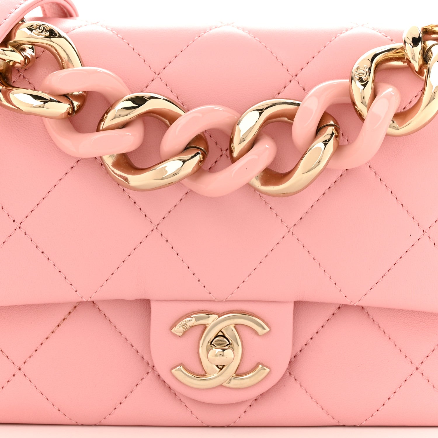 Chanel Lambskin Quilted Resin Bi-Color Chain Flap Bag Pink 8 of 11