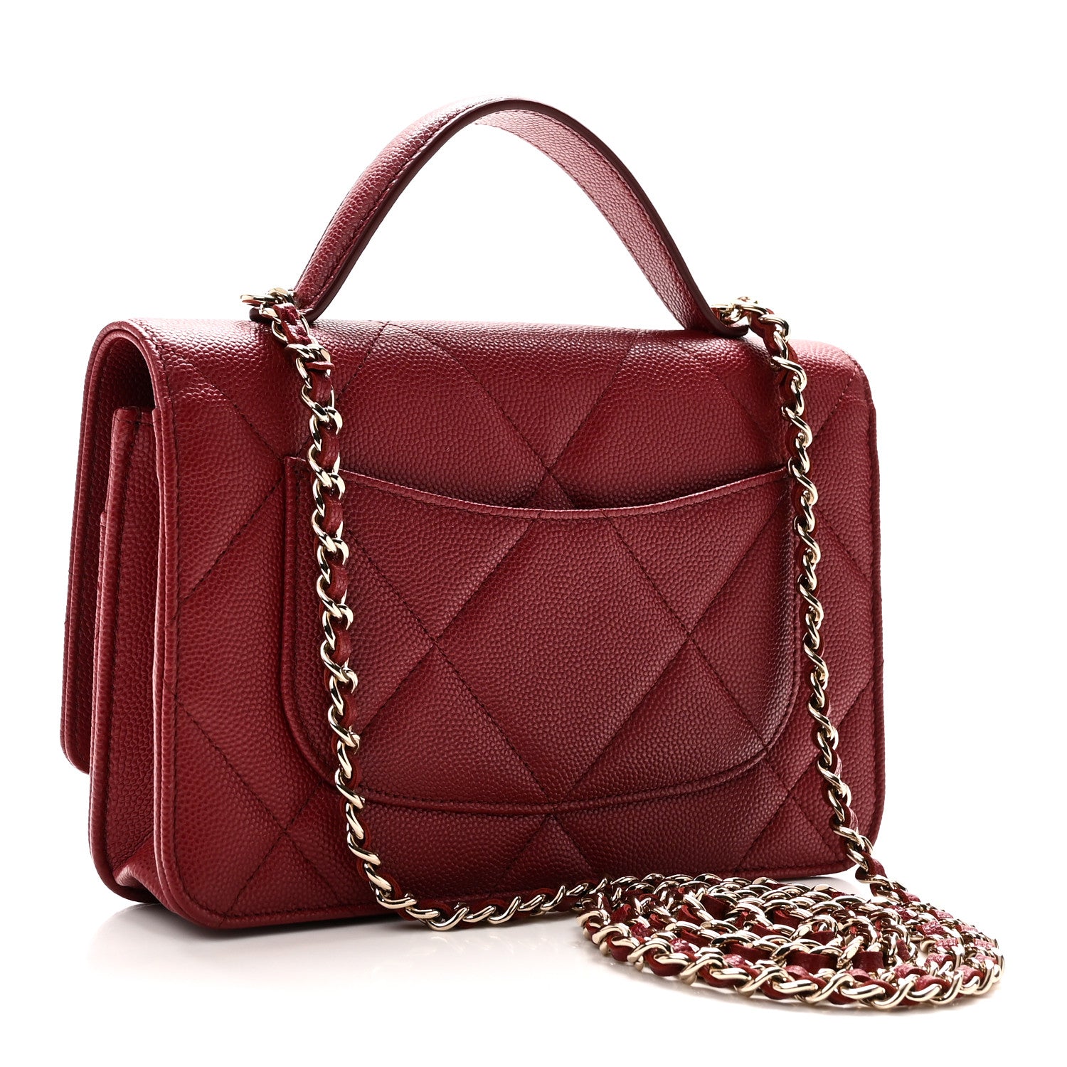 Chanel Shiny Caviar Quilted Turnlock Top Handle Wallet On Chain WOC Red 3 of 11