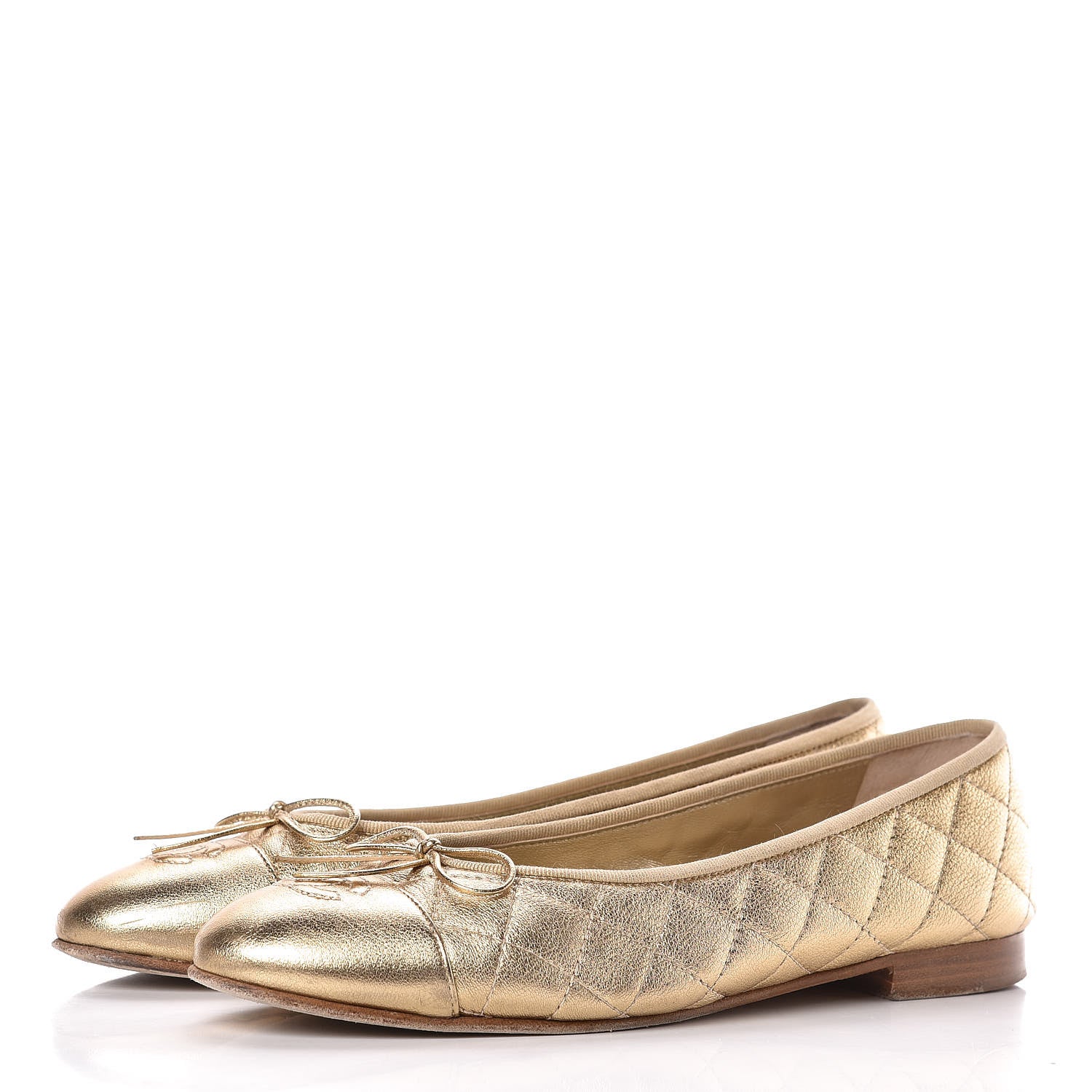 Chanel Metallic Lambskin Quilted Cap Toe Ballerina Flats 40 Gold 3 of 17