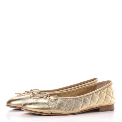 Chanel Metallic Lambskin Quilted Cap Toe Ballerina Flats 40 Gold 3 of 17