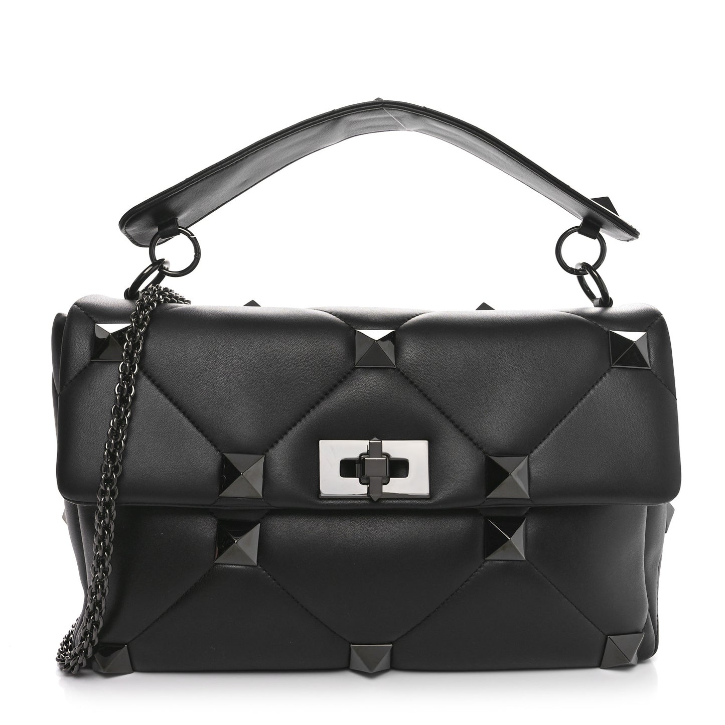 Nappa Monochrome Large Roman Stud Shoulder Bag Black