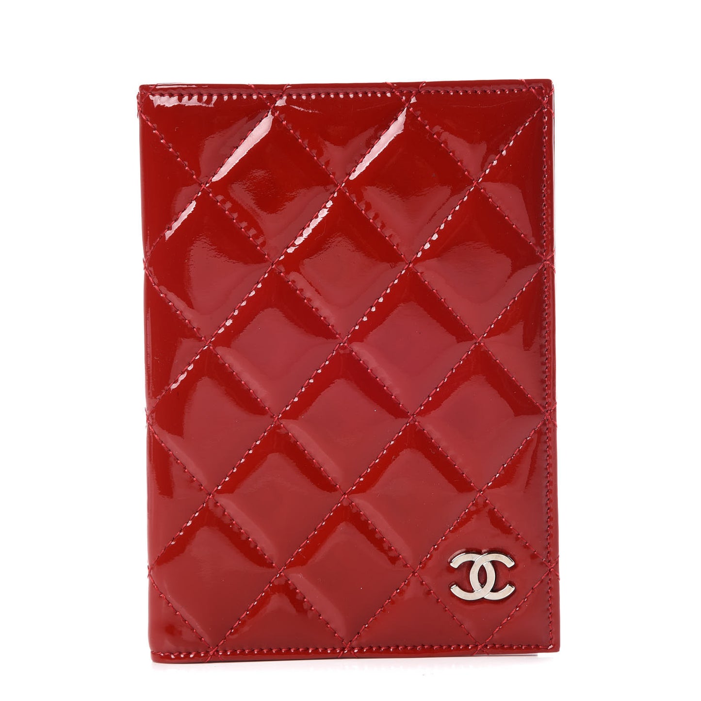 Patent Calfskin Quilted Passport Holder Red
