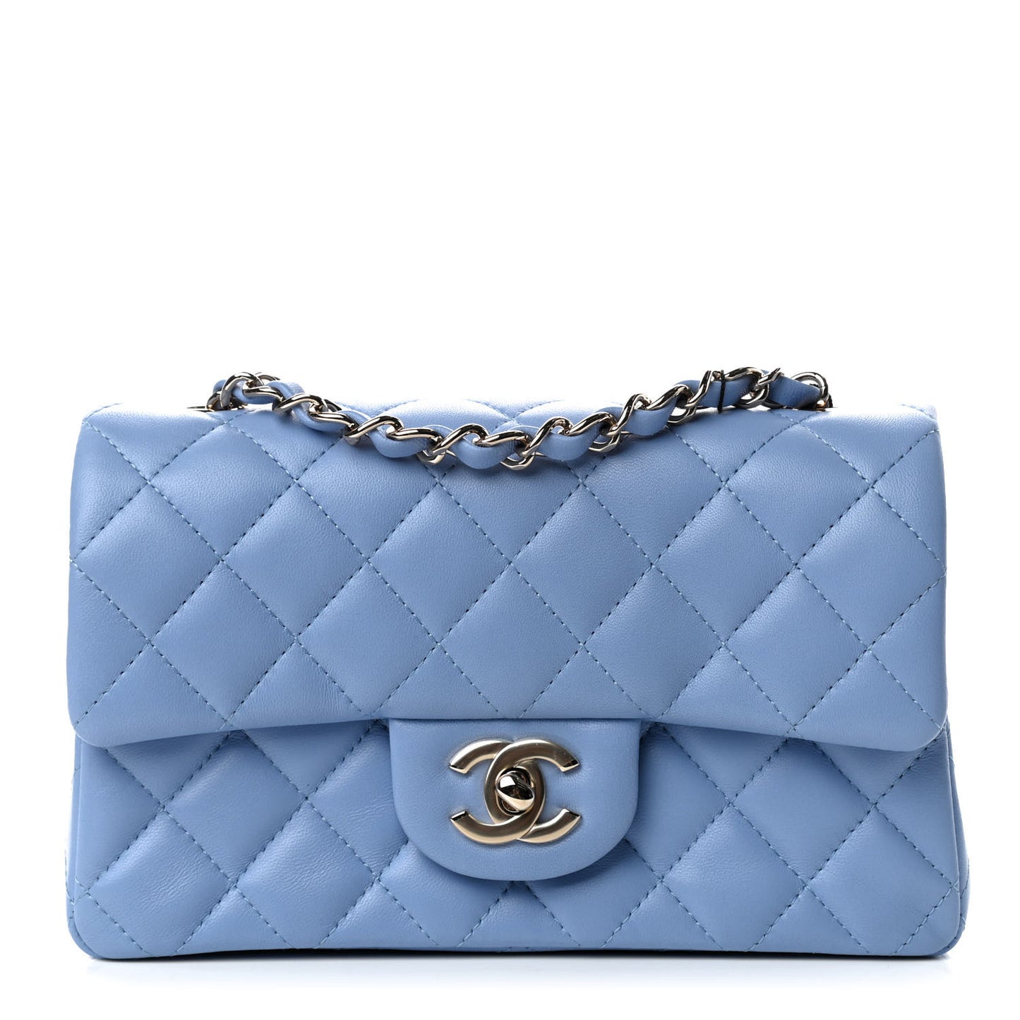 Lambskin Quilted Mini Rectangular Flap Light Blue