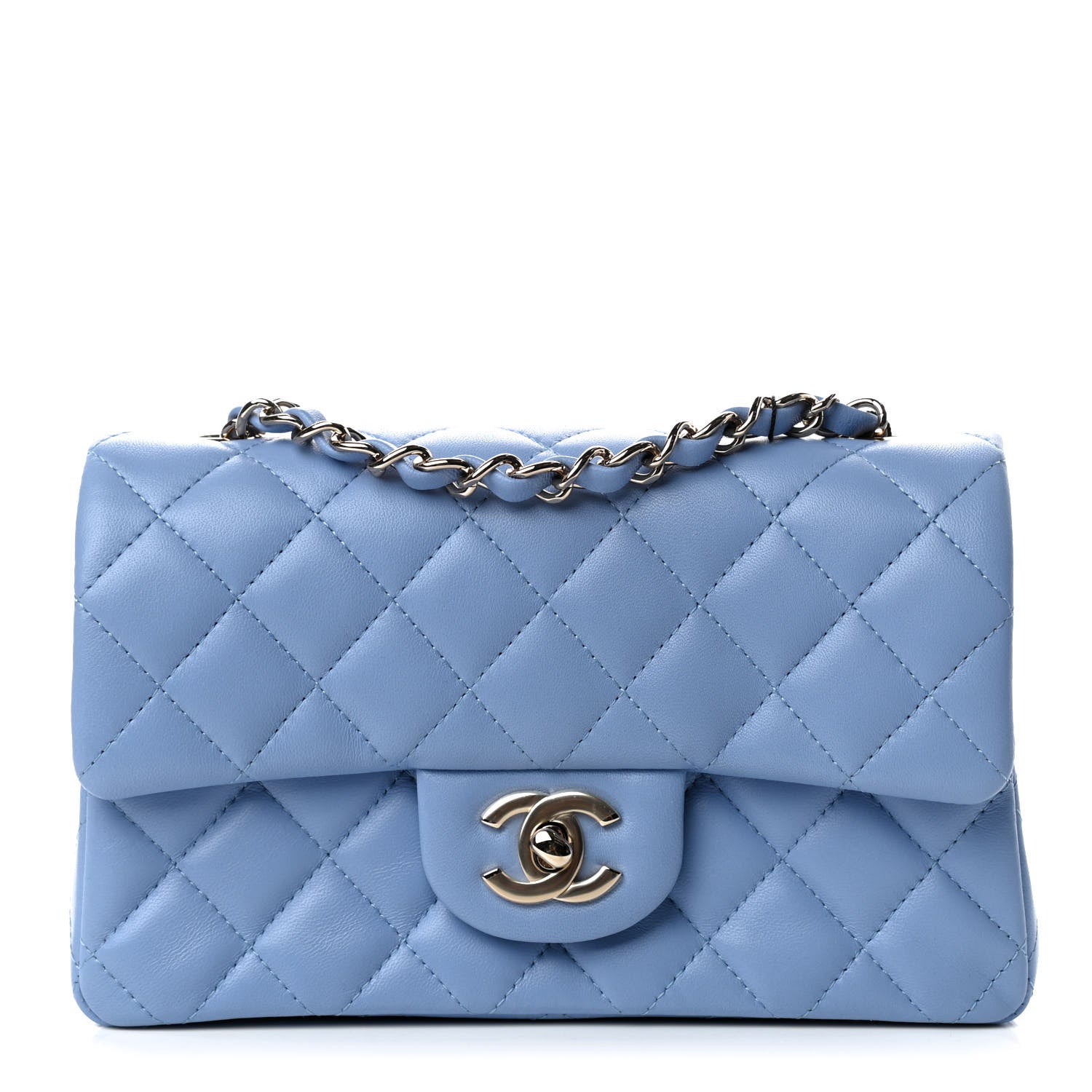 Chanel Lambskin Quilted Mini Rectangular Flap Light Blue 1 of 11