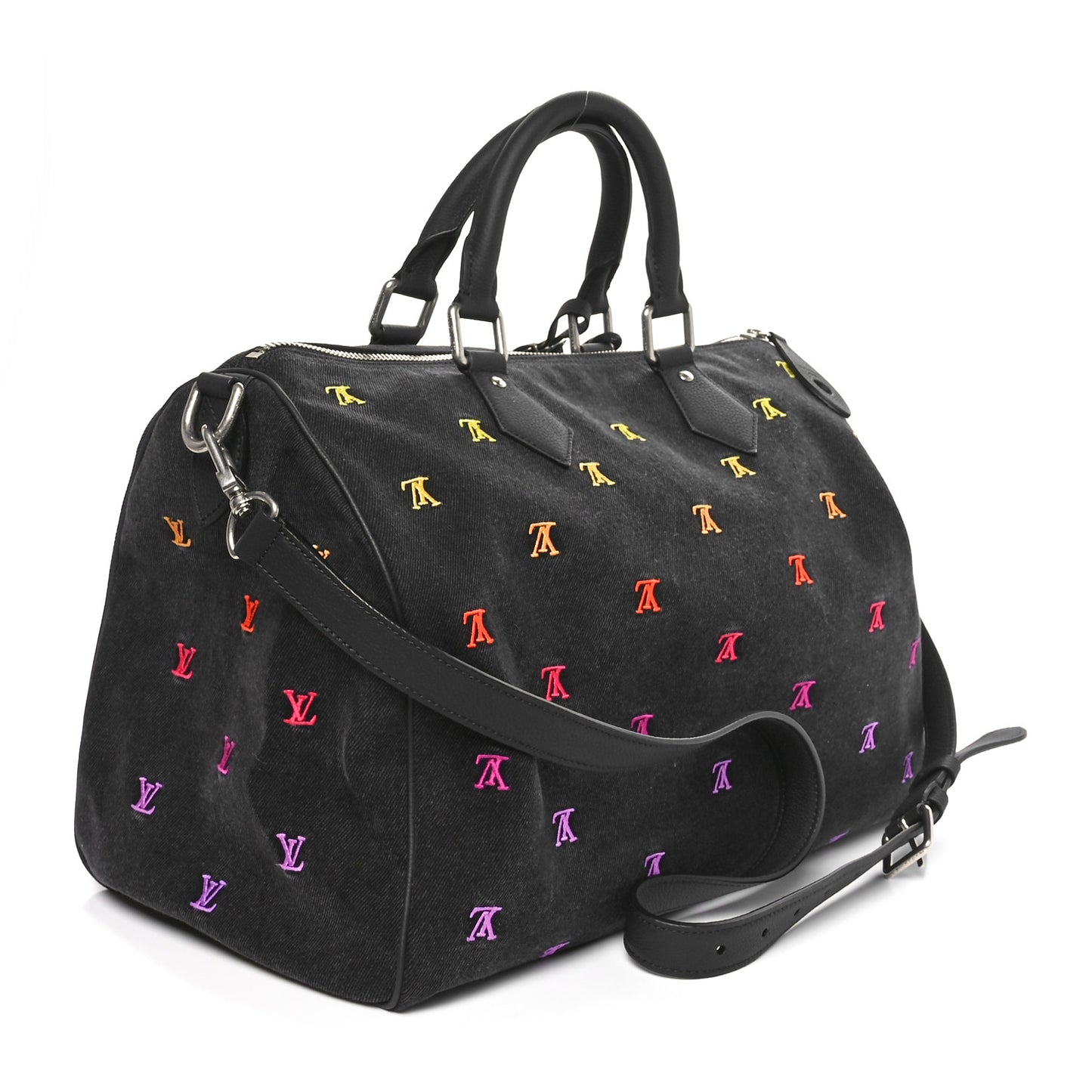 LV Blason Denim Calfskin Speedy Bandouliere 40 Black Gradient Orange