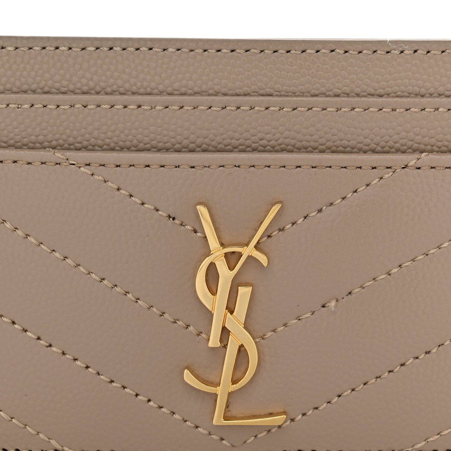 Grain De Poudre Matelasse Chevron Monogram Credit Card Case Dark Beige