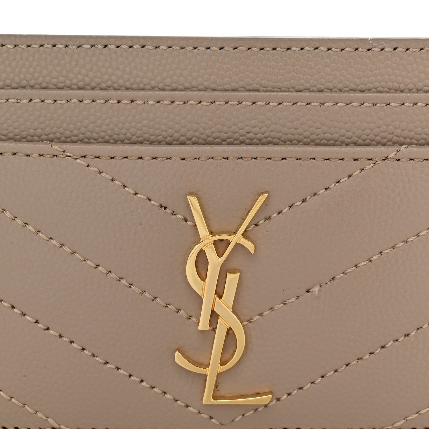 Saint Laurent Grain De Poudre Matelasse Chevron Monogram Credit Card Case Dark Beige 8 of 8