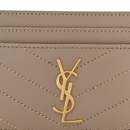 Saint Laurent Grain De Poudre Matelasse Chevron Monogram Credit Card Case Dark Beige 8 of 8