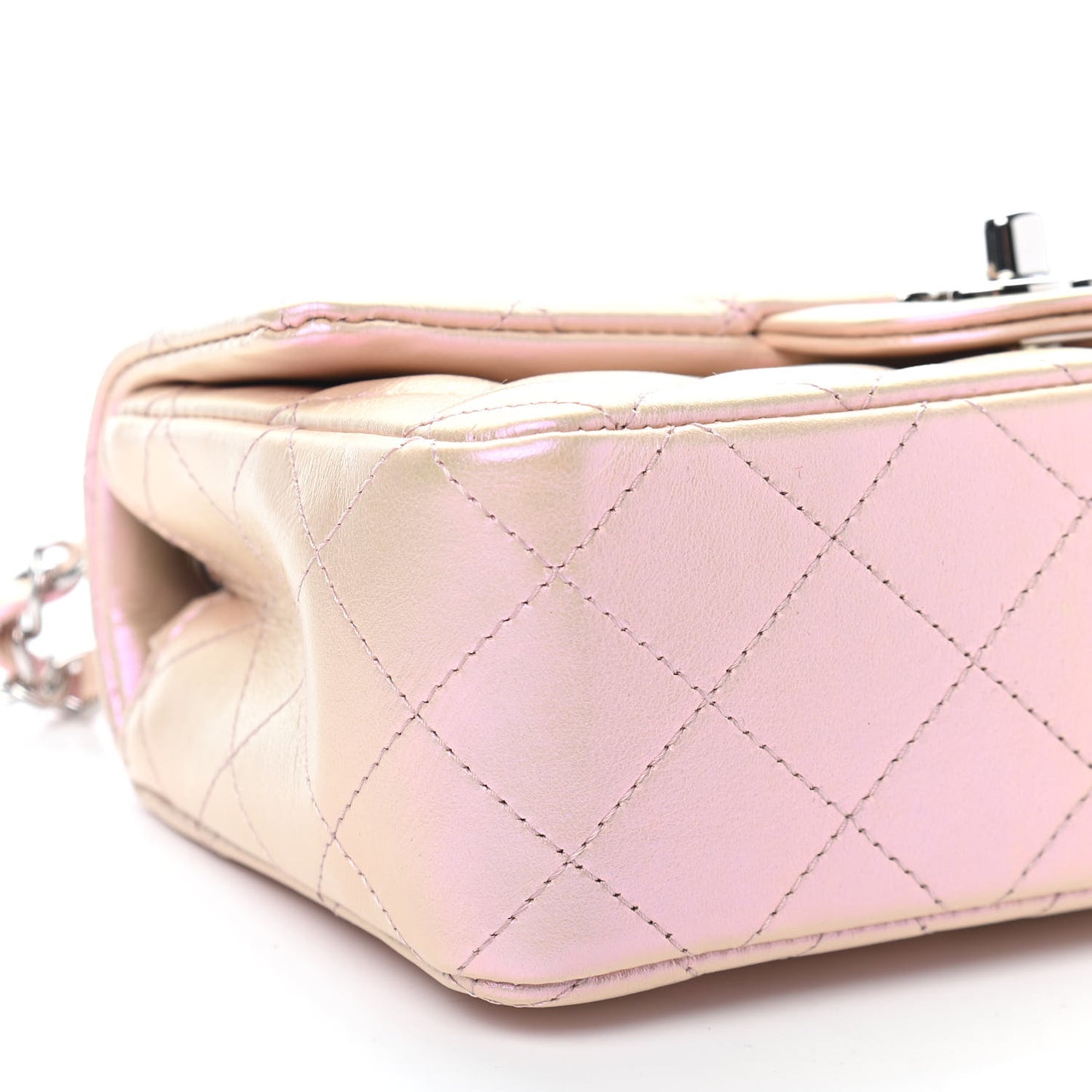 Iridescent Calfskin Quilted Mini Rectangular Flap Pink
