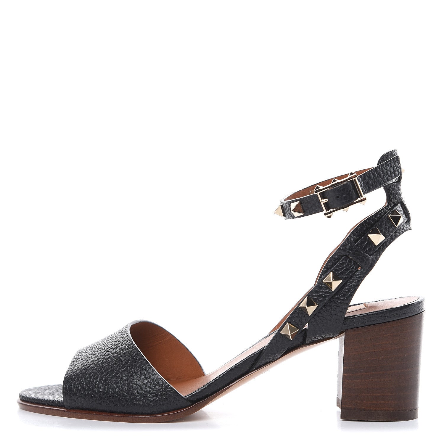 Valentino Garavani Pebbled Calfskin Rockstud Ankle Strap 60mm Sandals 37.5 Black Light Cuir 1 of 8