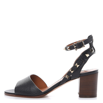 Valentino Garavani Pebbled Calfskin Rockstud Ankle Strap 60mm Sandals 37.5 Black Light Cuir 1 of 8