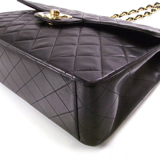 Vintage Leather Jumbo Classic Flap Black