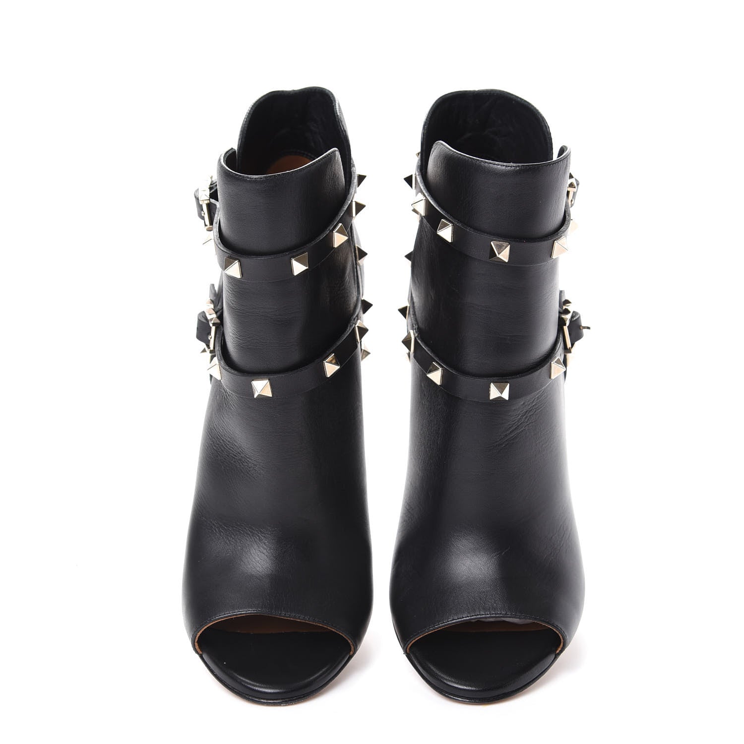Valentino Garavani Calfskin Rockstud Peep Toe Double Buckle 100mm Ankle Boots 40 Black 5 of 10