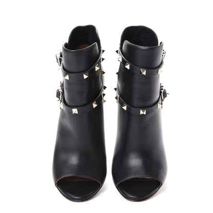 Valentino Garavani Calfskin Rockstud Peep Toe Double Buckle 100mm Ankle Boots 40 Black 5 of 10