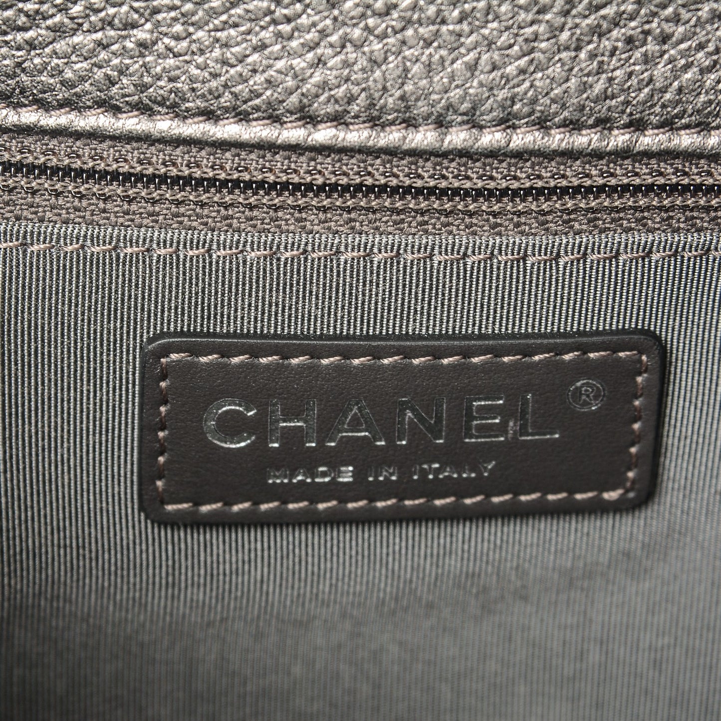 Metallic Grained Calfskin Quilted Large Casual Rock Backpack Charcoal