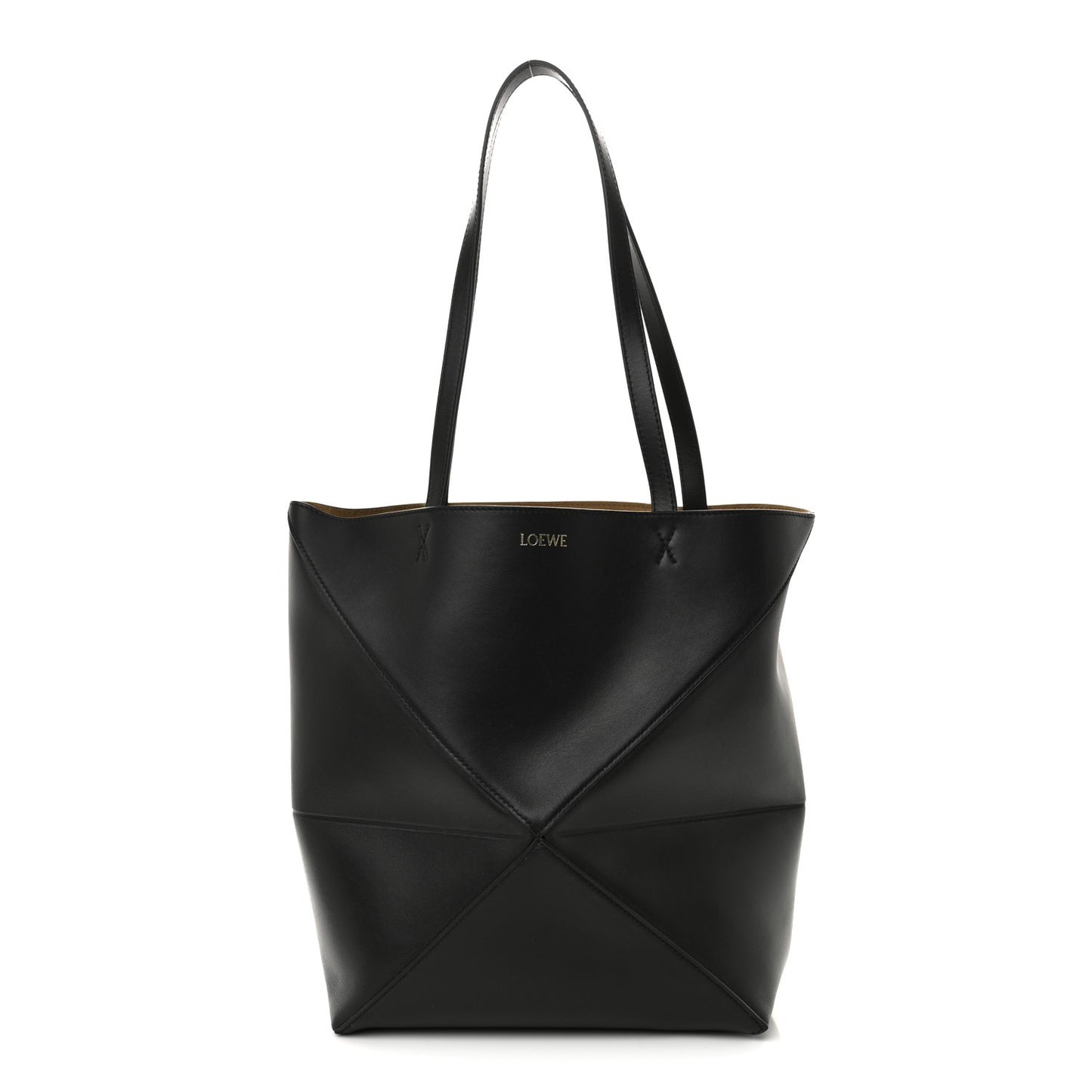Shiny Calfskin Medium Puzzle Fold Tote Black