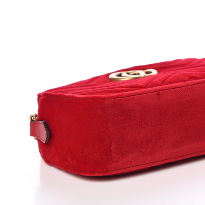 Gucci Velvet Matelasse Small GG Marmont Chain Shoulder Bag Hibiscus Red 8 of 11
