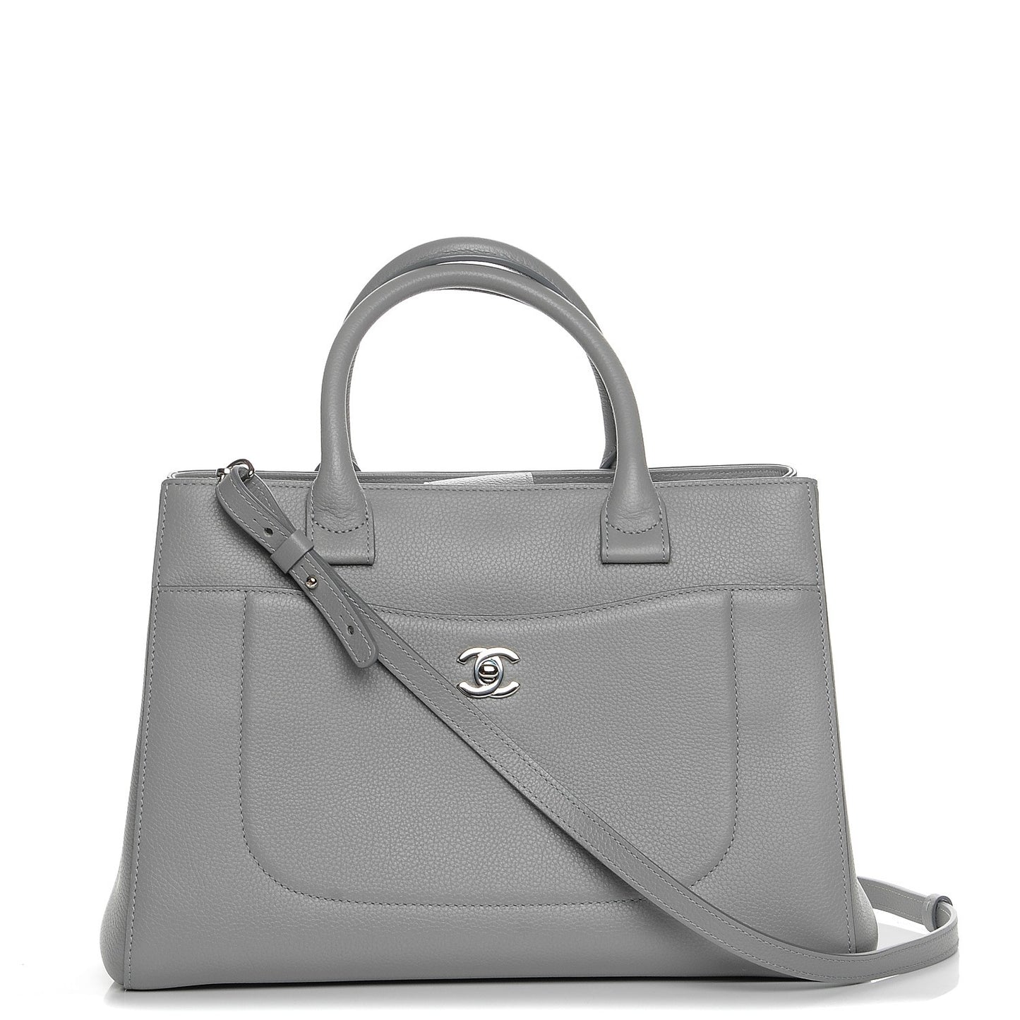 Grained Calfskin Small Neo Executive Shopper Tote Grey