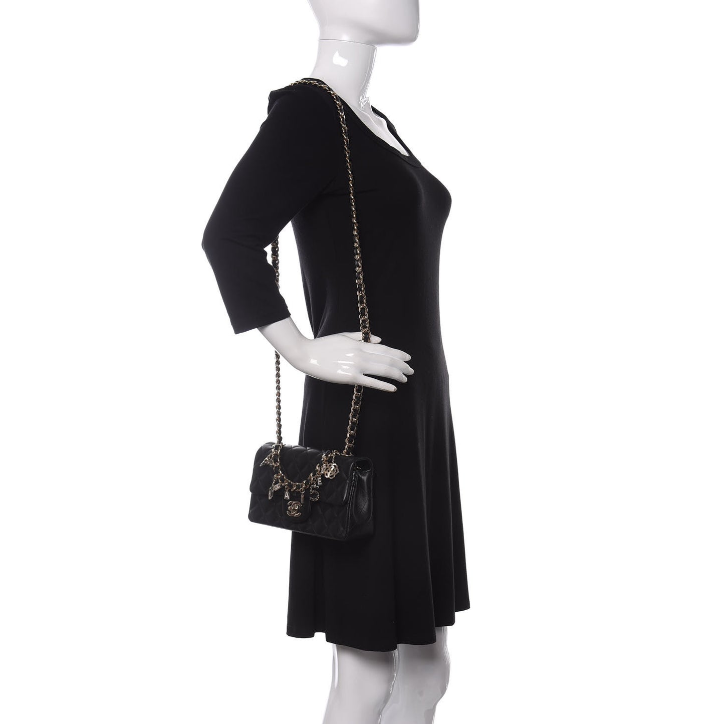 Lambskin Quilted Mini Coco Charms Rectangular Flap Black