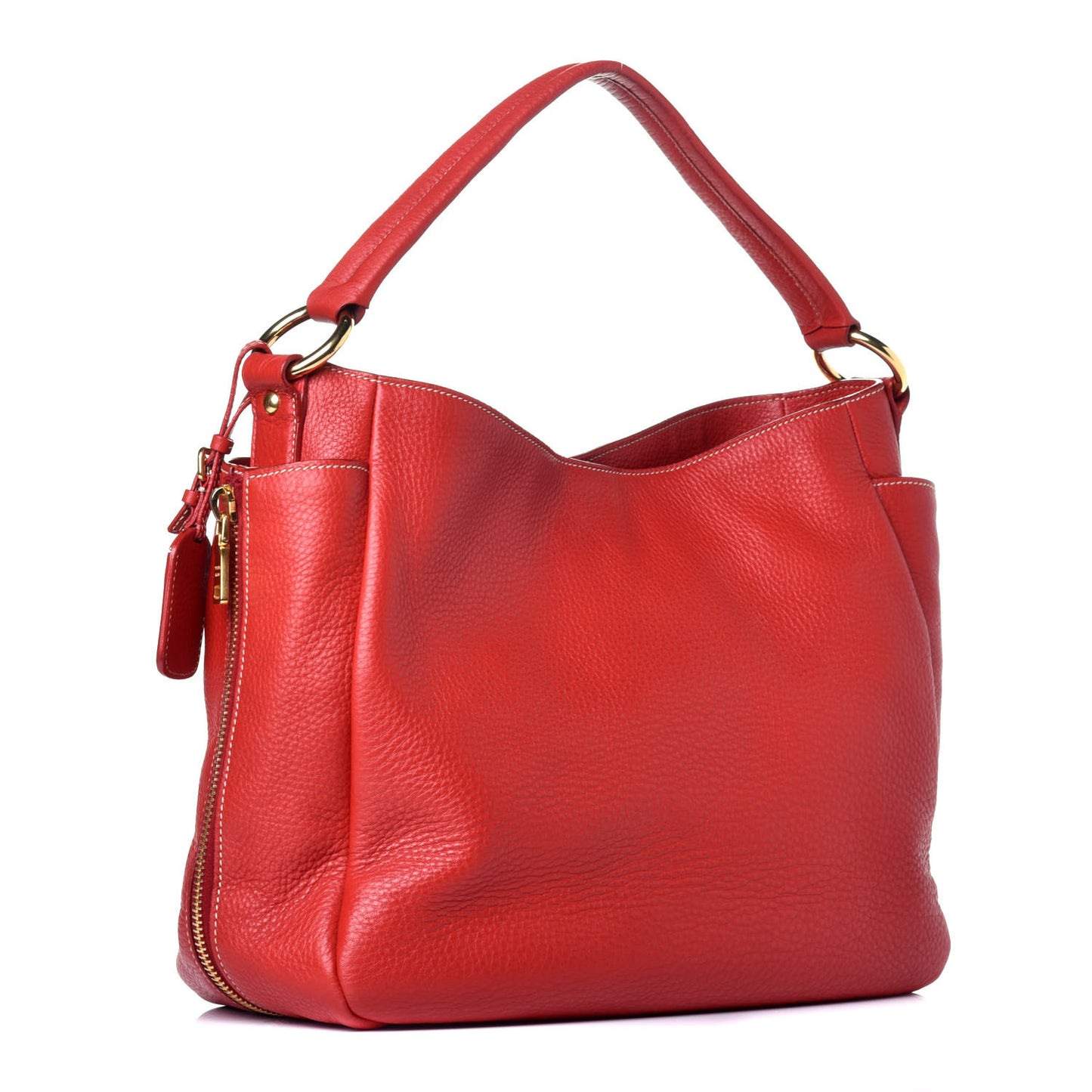 Vitello Daino Side Zip Pocket Hobo Fuoco