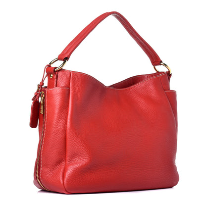 Prada Vitello Daino Side Zip Pocket Hobo Fuoco 3 of 9