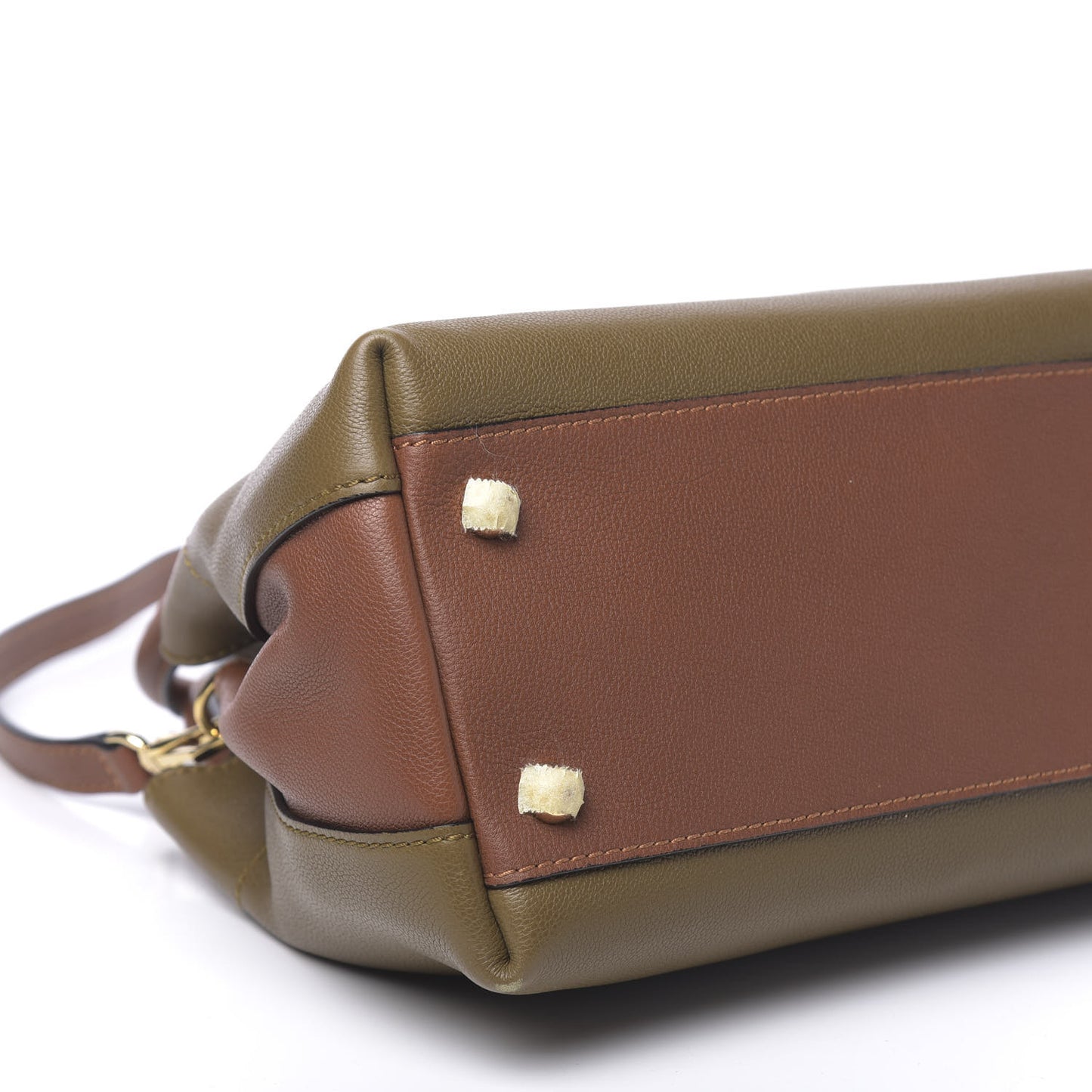 Mini Grain Calfskin Bi-Color Small Barnsburry Tote Clay Green Burnt Toffee