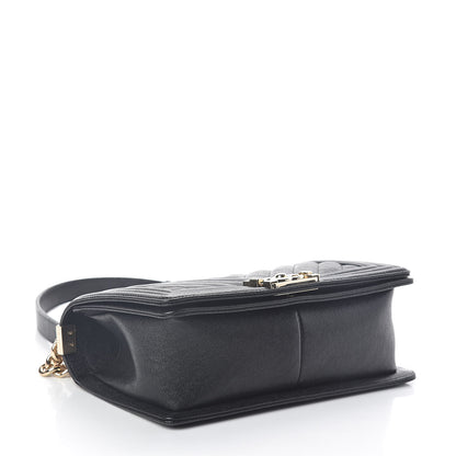 Chanel Caviar Chevron Quilted Medium Boy Flap Black 5 of 10
