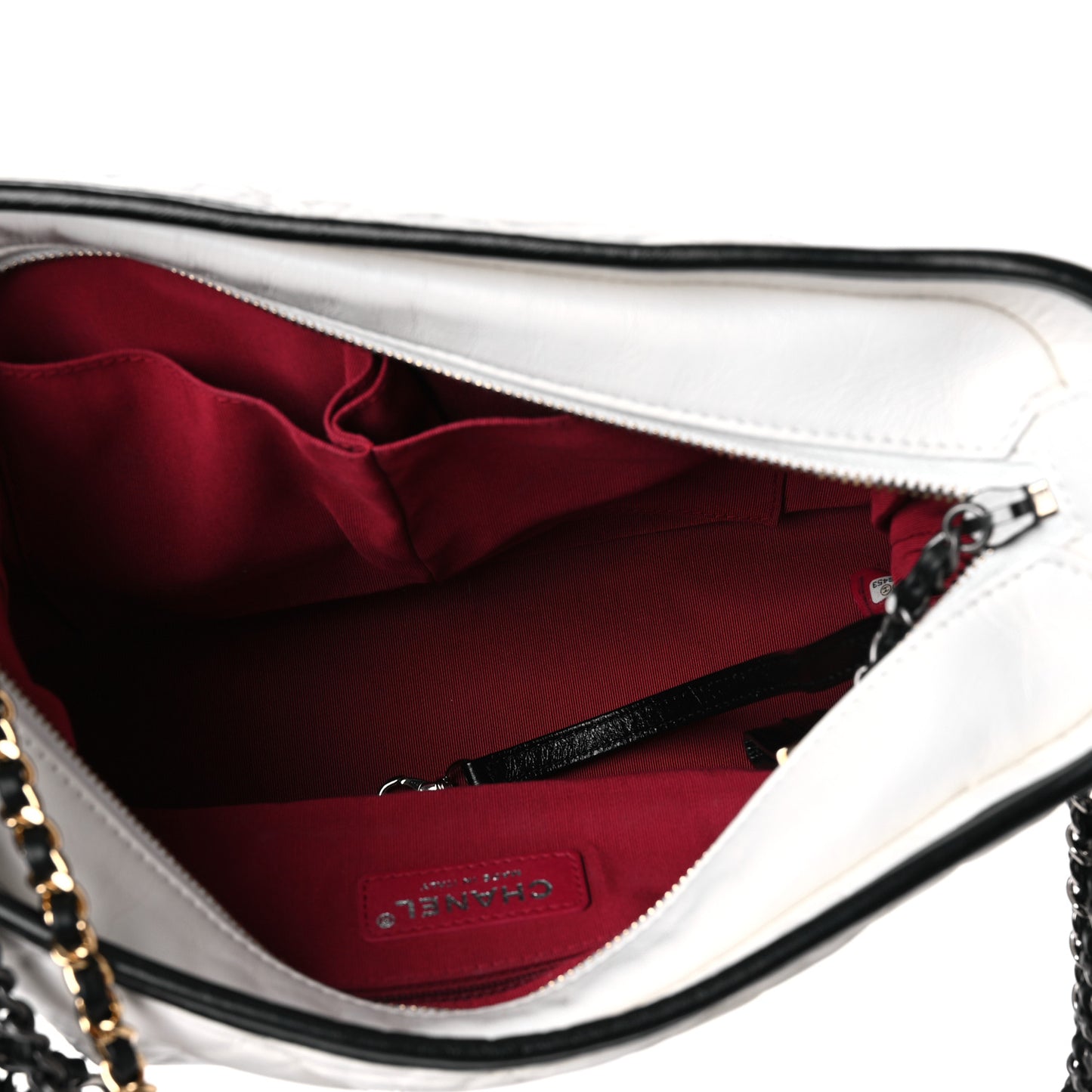 Aged Calfskin Quilted Medium Gabrielle Hobo Black White