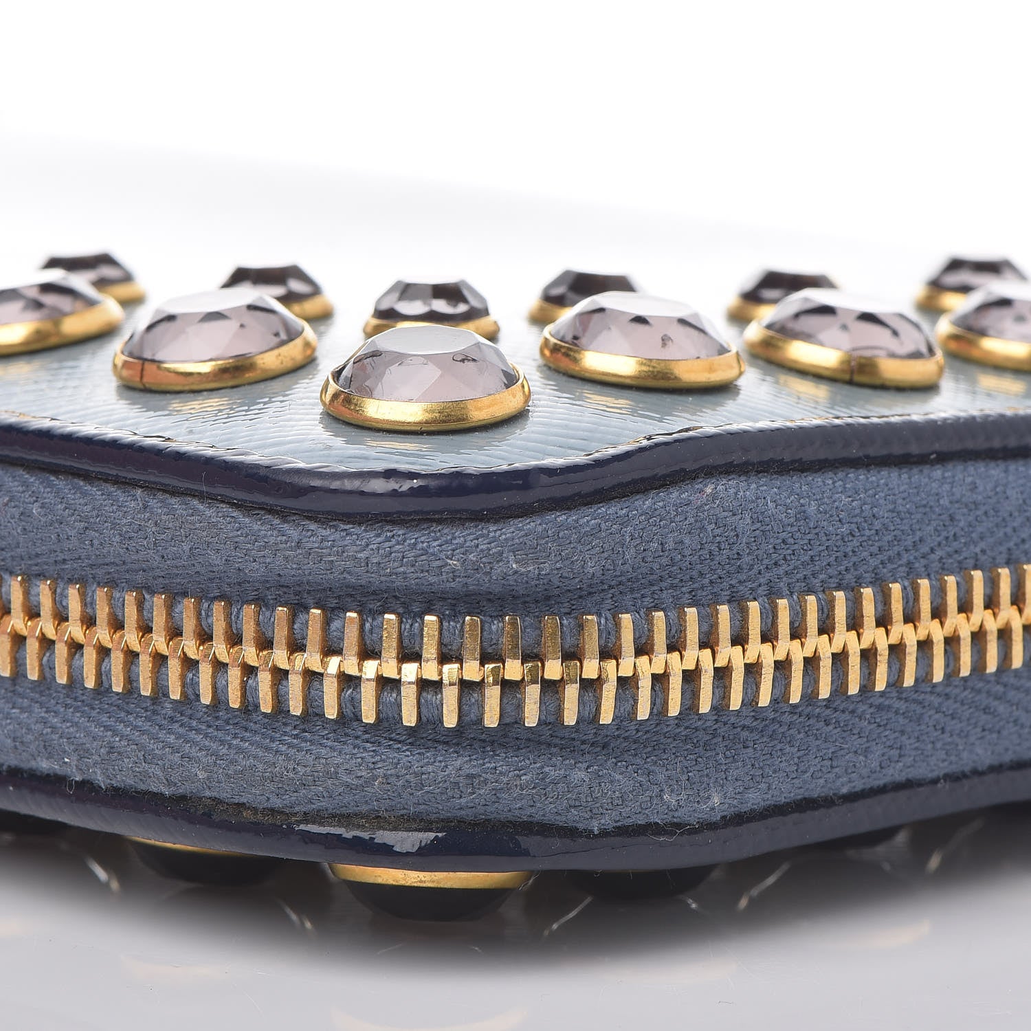 Prada Saffiano Vernice Crystal Studded Zip Around Wallet Blue 12 of 13