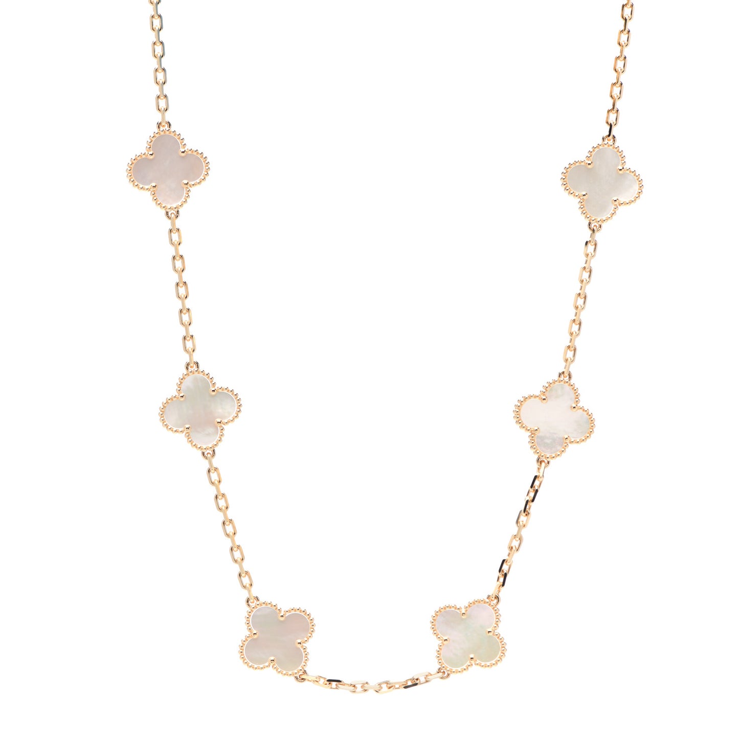 18K Yellow Gold Mother of Pearl 10 Motifs Vintage Alhambra Necklace