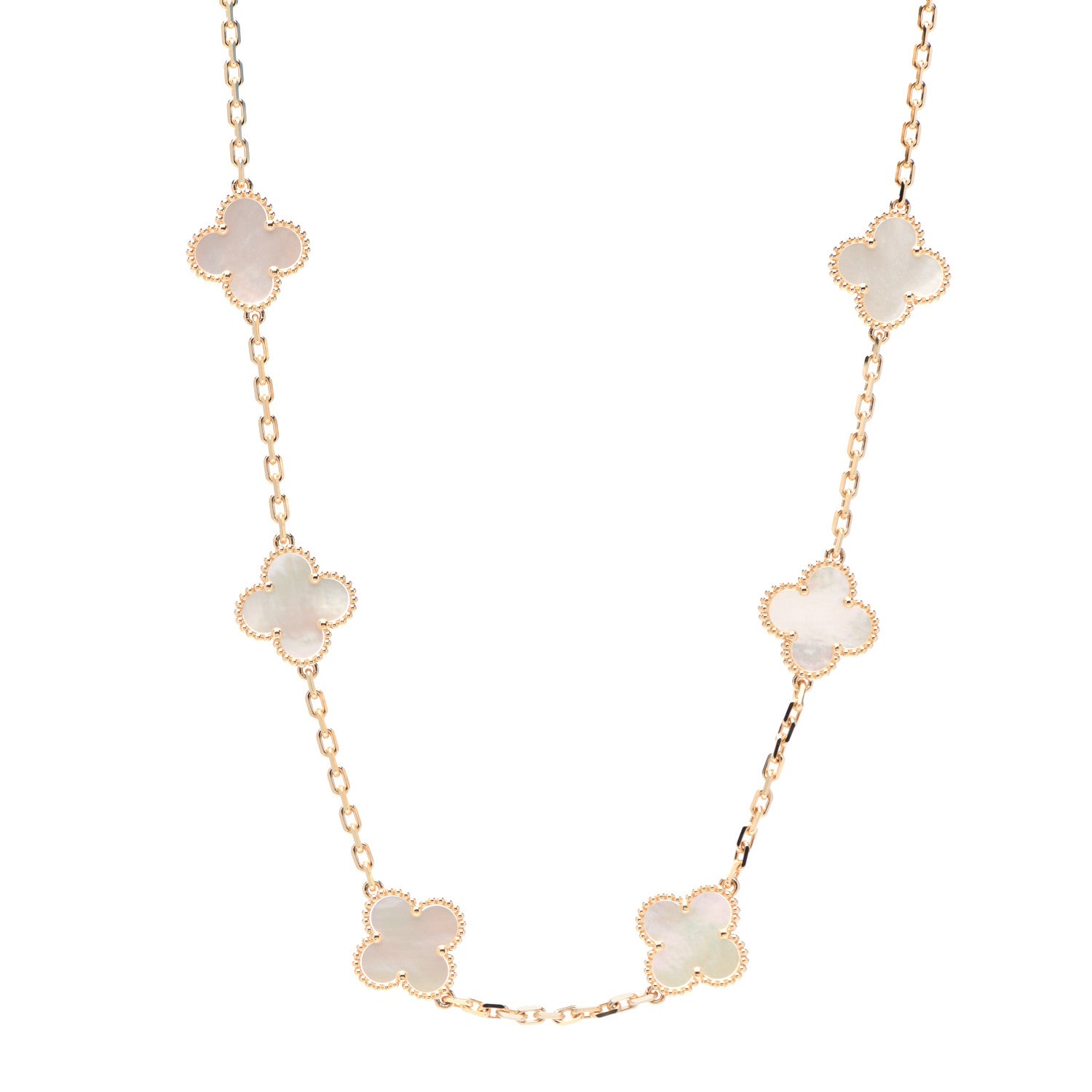 Van Cleef & Arpels 18K Yellow Gold Mother of Pearl 10 Motifs Vintage Alhambra Necklace 1 of 8