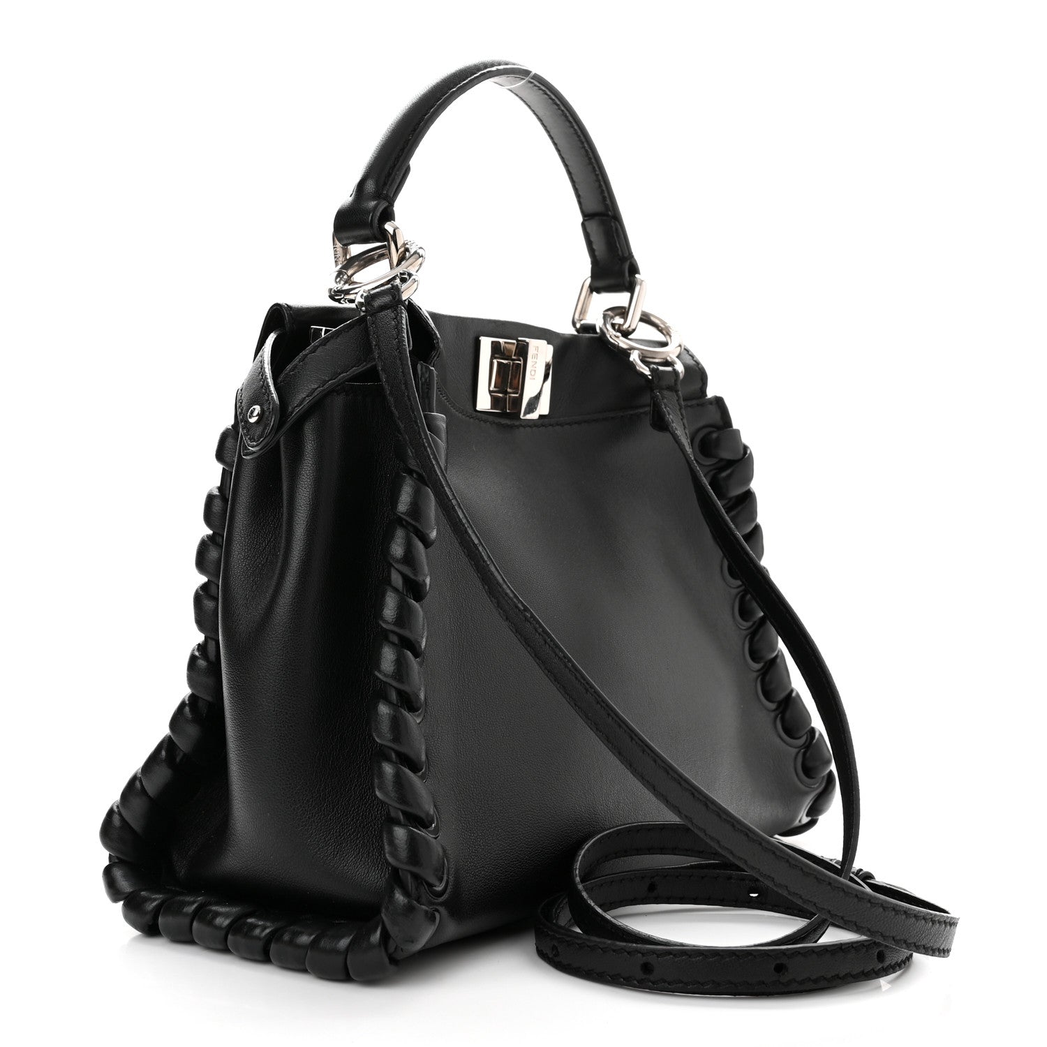 Fendi Nappa Lace Up Mini Peekaboo Iconic Satchel Black 3 of 11