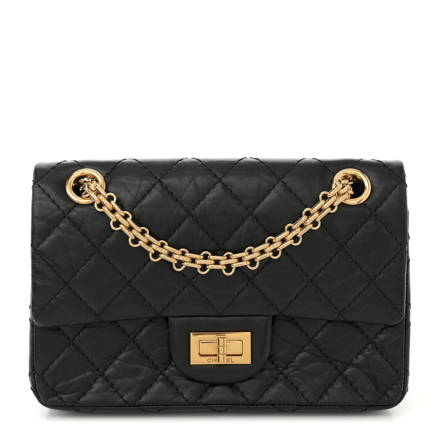 Aged Calfskin Quilted 2.55 Reissue Mini Flap Black