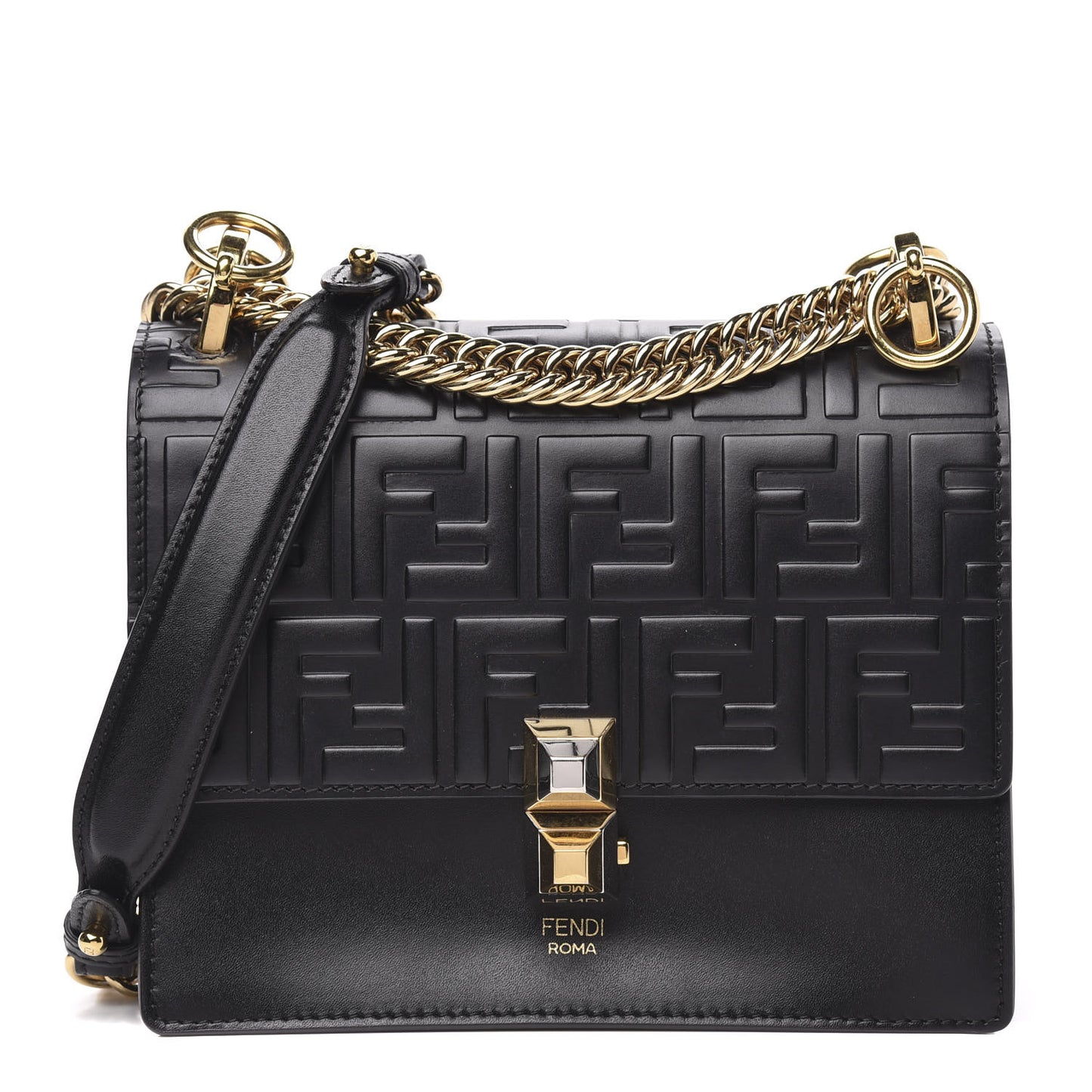Vitello Liberty FF 1974 Embossed Small Kan I Shoulder Bag Black