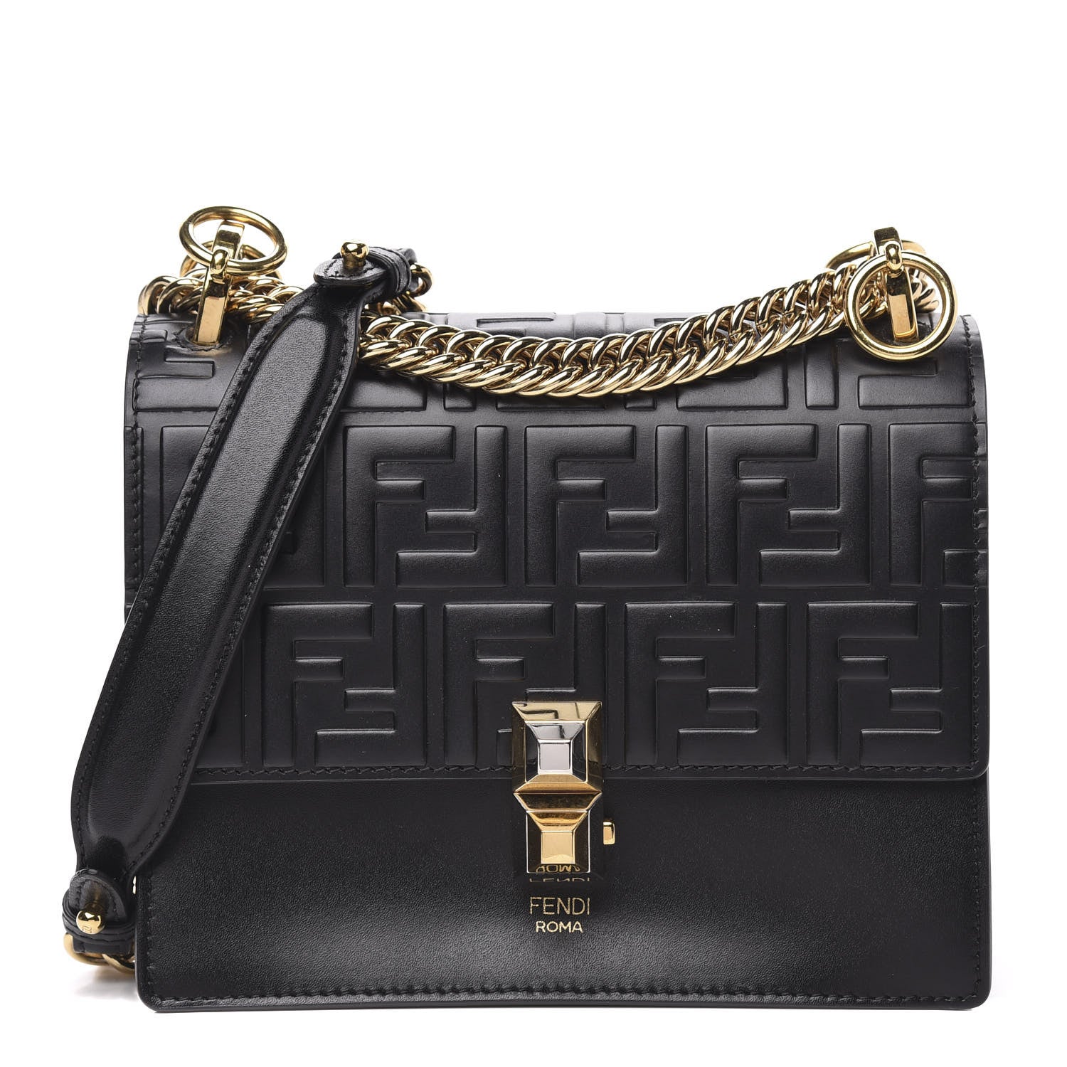 Fendi Vitello Liberty FF 1974 Embossed Small Kan I Shoulder Bag Black 1 of 11