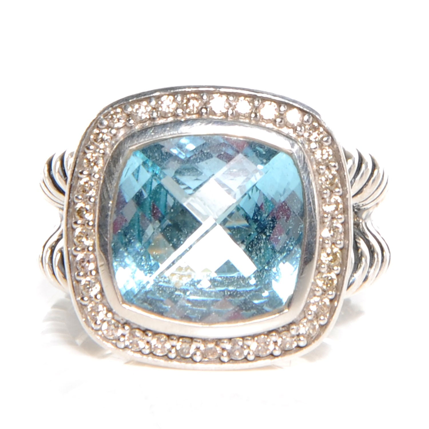 David Yurman Sterling Silver Diamond Blue Topaz 11mm Albion Ring 52 6 1 of 6