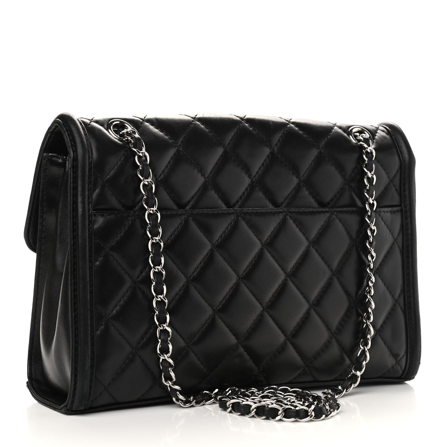 Lambskin Quilted Large Geometric Flap Black