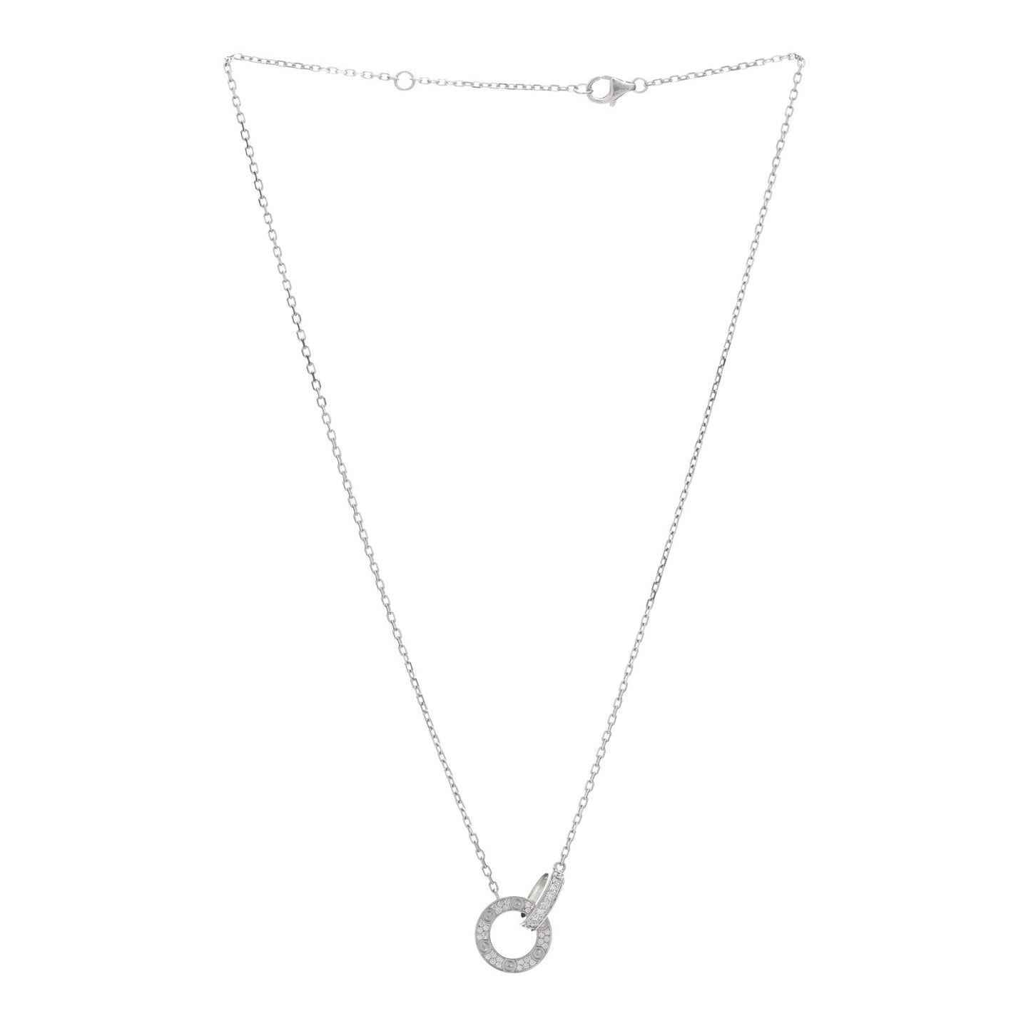 18K White Gold Diamond Interlocking LOVE Paved Necklace