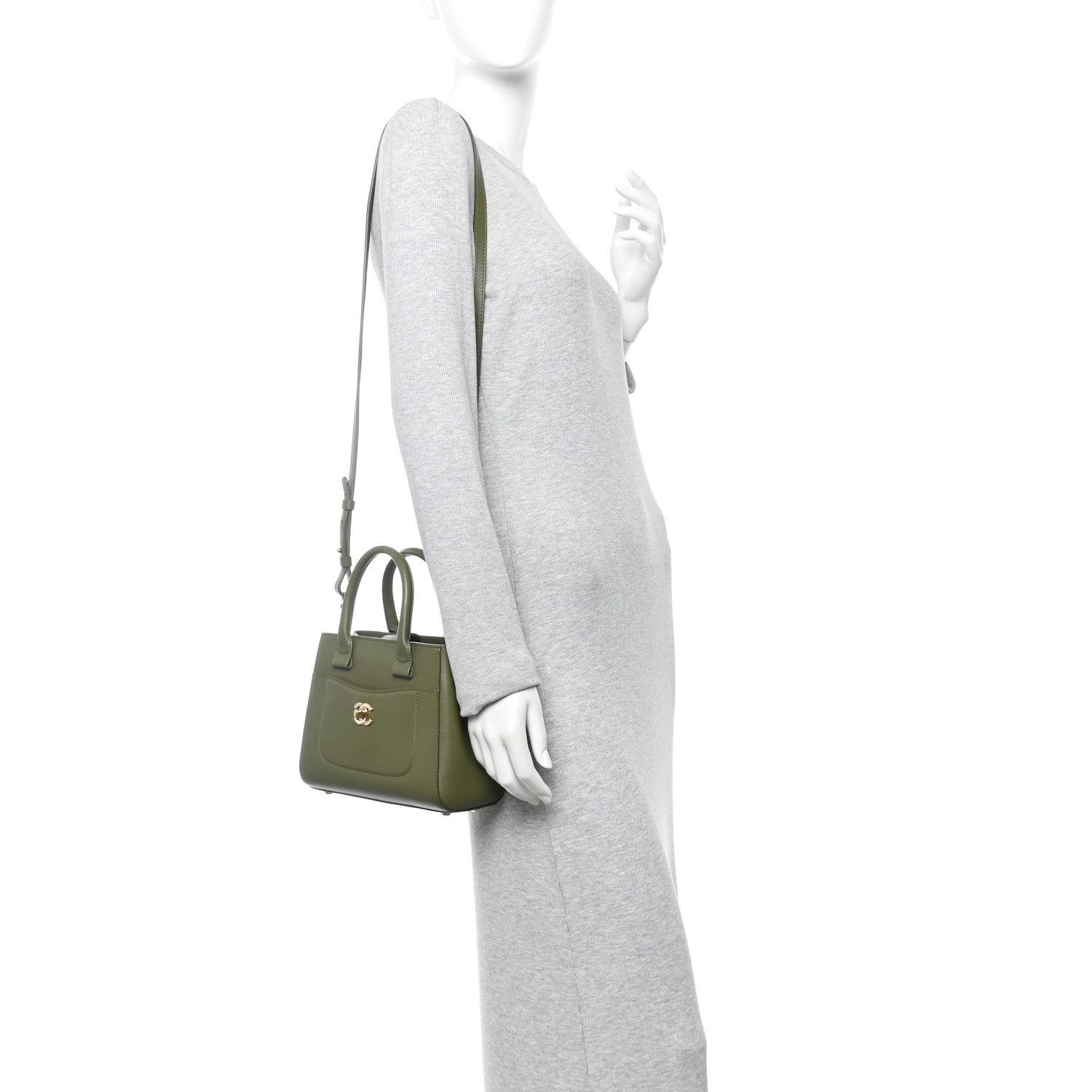 Chanel Grained Calfskin Mini Neo Executive Shopper Tote Khaki