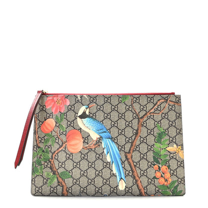 Gucci GG Supreme Monogram Tian Large Zip Pouch Beige Multicolor Red 1 of 10