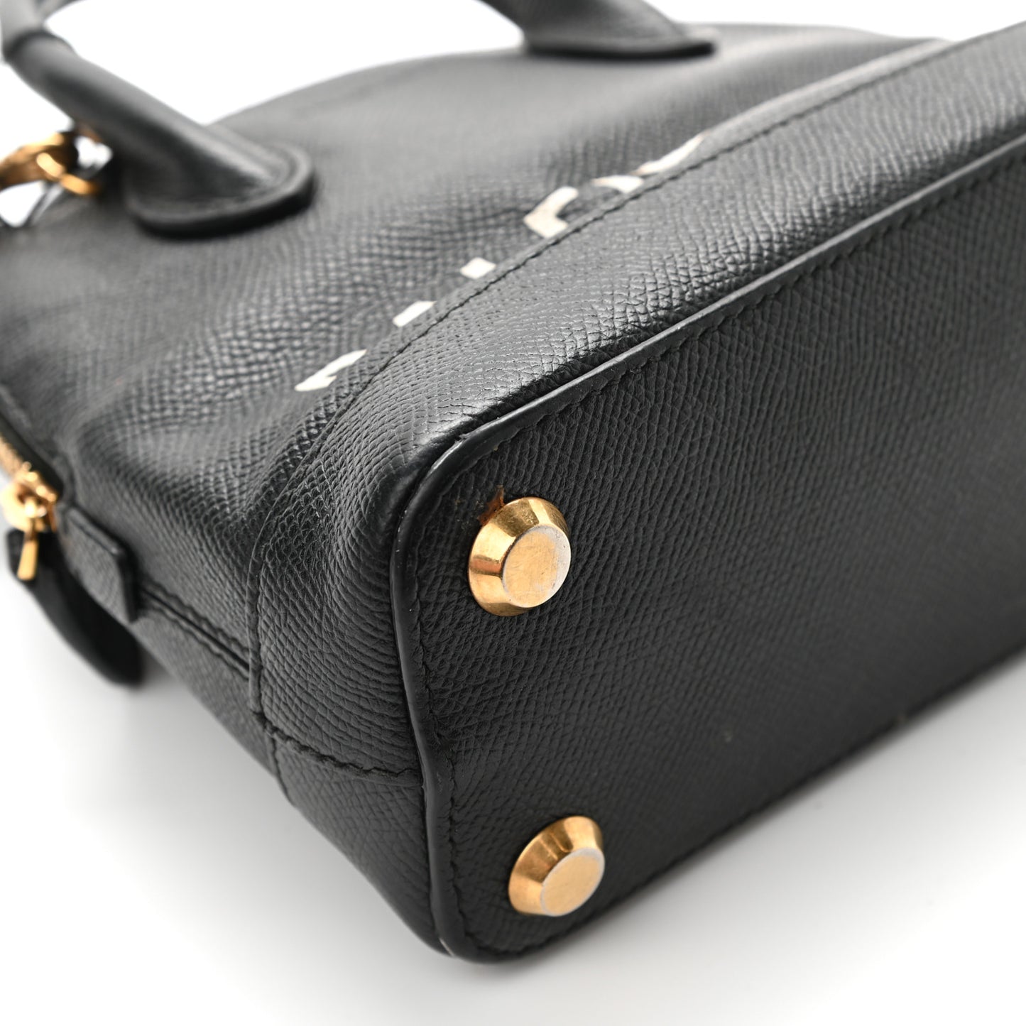Signature Grained Calfskin XXS Ville Top Handle Bag Black White