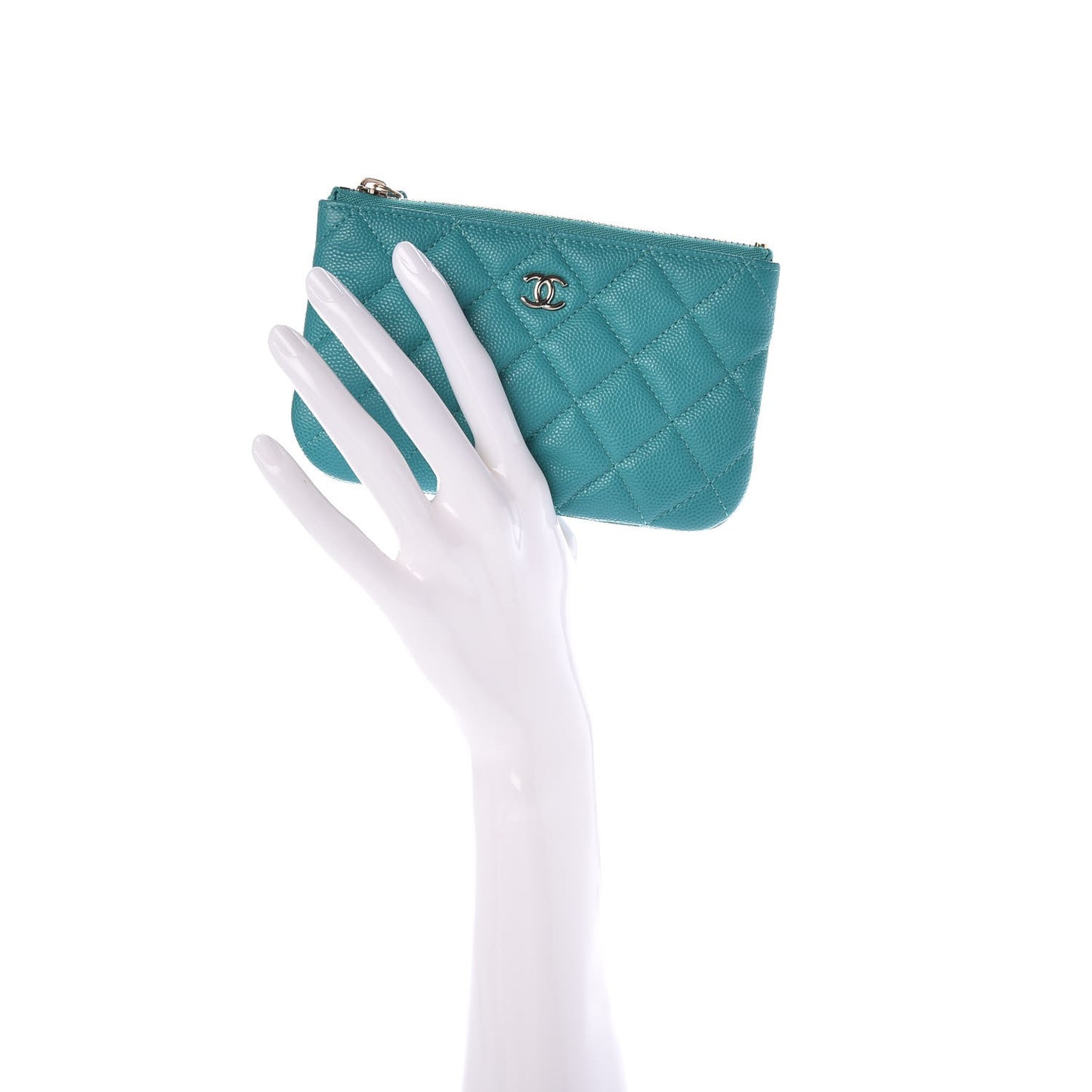 Caviar Quilted Small Cosmetic Case Turquoise