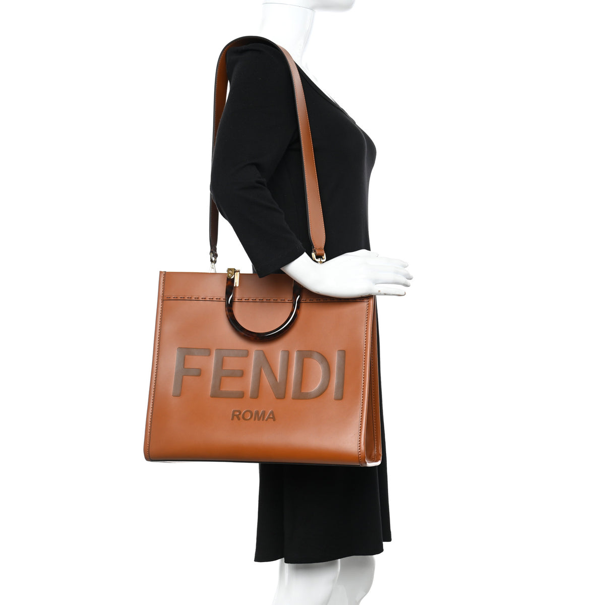 Fendi Vitello King Plexiglass Medium Fendi Sunshine Shopper Tote Cuoio 2 of 9