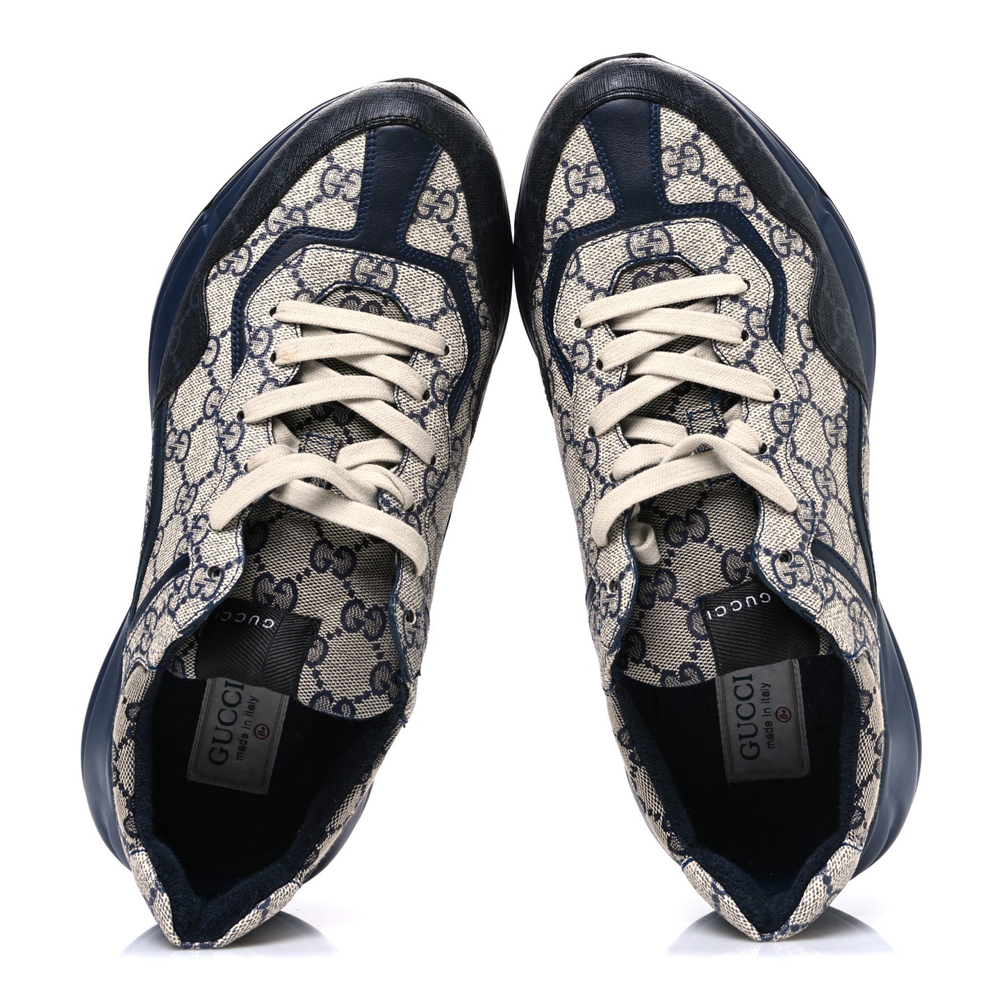 GG Supreme Monogram Mens Rhyton Sneakers 8.5 Beige Black Blue