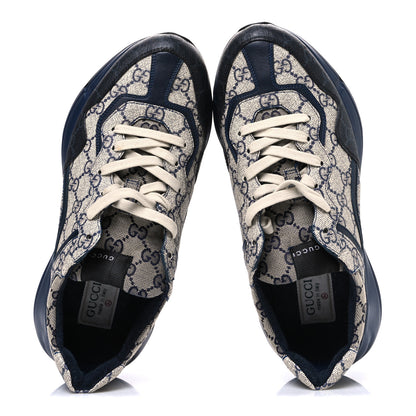Gucci GG Supreme Monogram Mens Rhyton Sneakers 8.5 Beige Black Blue 2 of 10