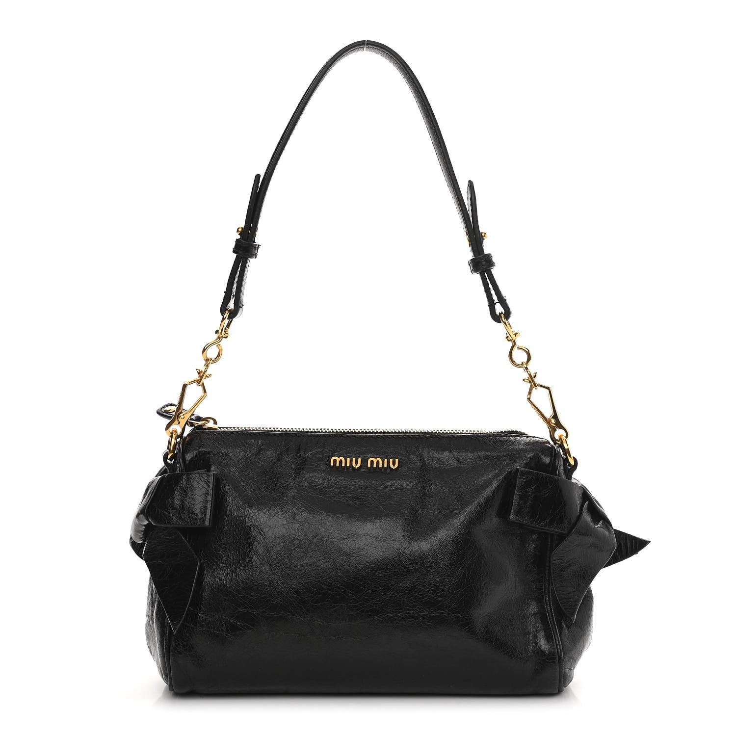 Miu Miu Vitello Lux Bow Bag Black 1 of 10