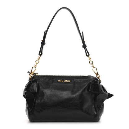 Miu Miu Vitello Lux Bow Bag Black 1 of 10